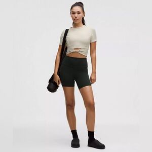 Lulu Lemon Cropped Twist-Hem Short-Sleeve Shirt